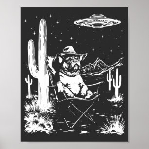 French Bulldog Cowboy UFO Poster