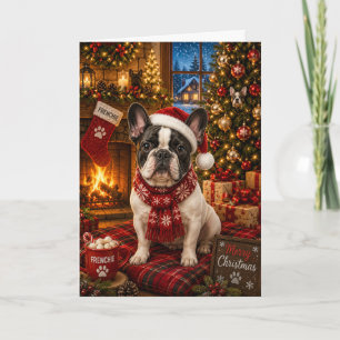 French Bulldog Cozy Christmas Fireplace Holiday Card