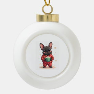 French Bulldog Cozy Cocoa Ceramic Ball Christmas Ornament