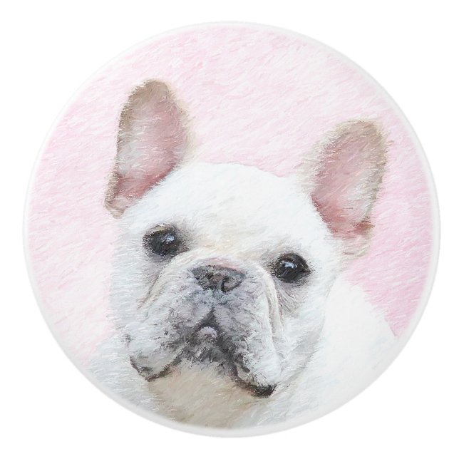 French Bulldog (Cream/White) Painting - Dog Art Ceramic Knob (Front)