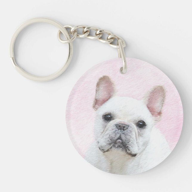 French Bulldog (Cream/White) Painting - Dog Art Keychain (Front)