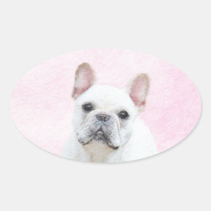 French Bulldog (Cream/White) Painting - Dog Art Oval Sticker