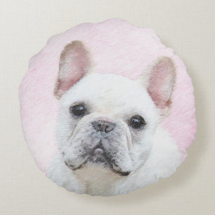 French Bulldog (Cream/White) Painting - Dog Art Round Pillow