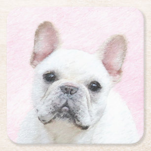 French Bulldog (Cream/White) Painting - Dog Art Square Paper Coaster