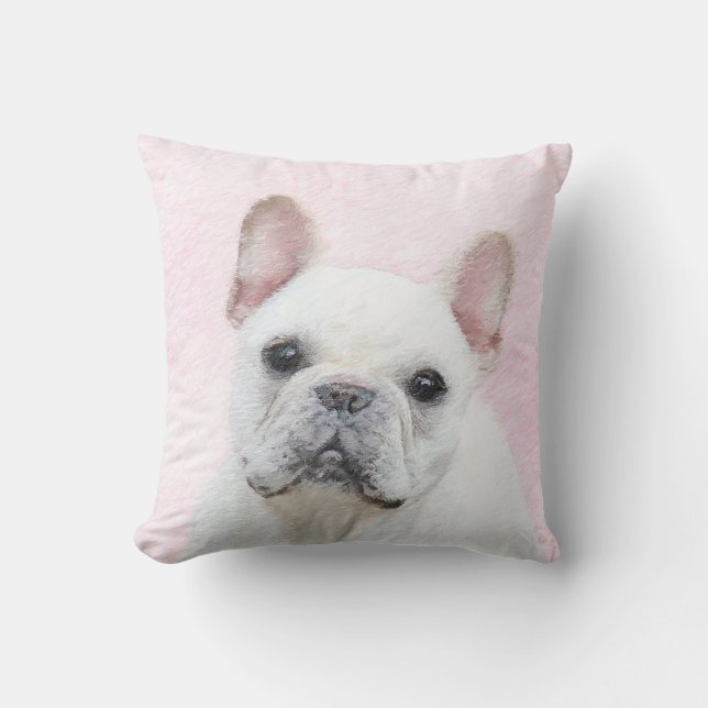French Bulldog (Cream/White) Painting - Dog Art Throw Pillow (Front)