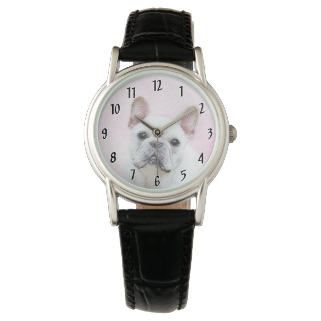 French Bulldog (Cream/White) Painting - Dog Art Watch (Front)