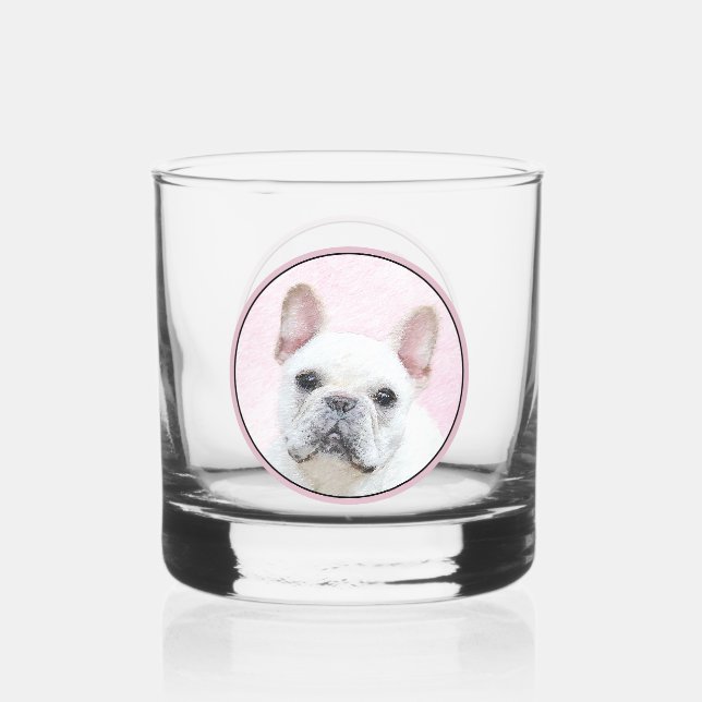 French Bulldog (Cream/White) Painting - Dog Art Whiskey Glass (Front)