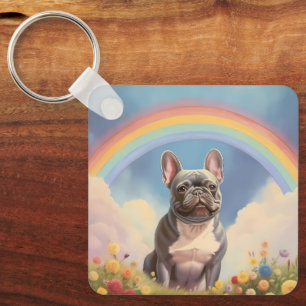 French Bulldog Custom Dog Name Rainbow Frenchie Keychain