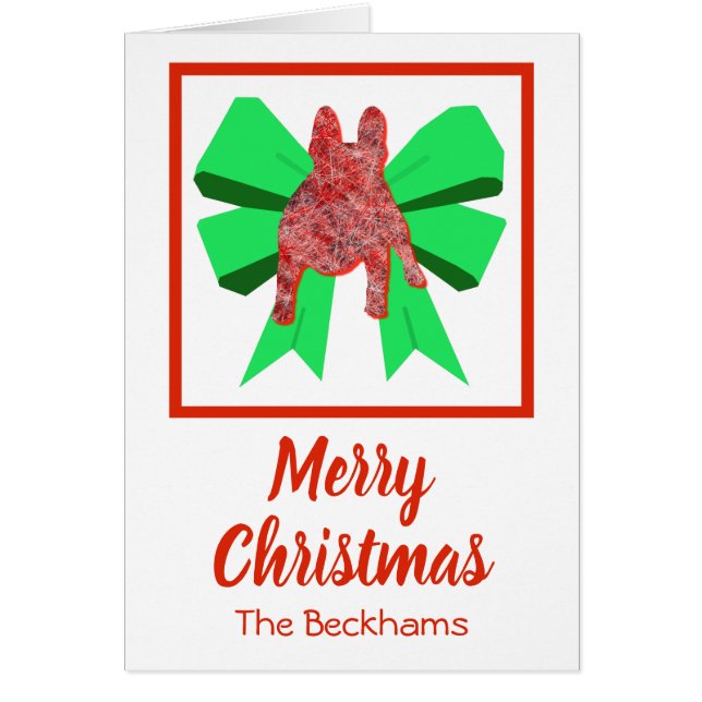 French Bulldog Cute Christmas Dog & Bow Card (Front)