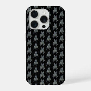 French Bulldog Cute Dog Silhouette Grid Black iPhone 15 Pro Case