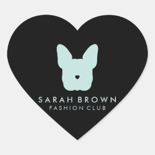 French Bulldog Cute Face Black Teal Heart Sticker