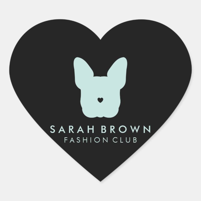 French Bulldog Cute Face Black Teal Heart Sticker (Front)