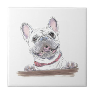 French Bulldog Cute Happy Drawing Got Treats Tile