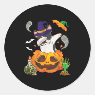 French Bulldog Dabbing To Open Pumpkin Halloween Classic Round Sticker