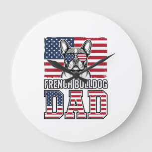 French Bulldog Dad Patriotic Vintage Large Clock