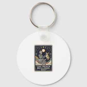 French Bulldog Dad Vintage Skeleton Tarot Shirt_1 Keychain