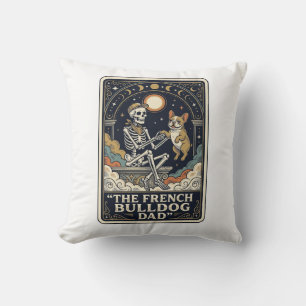 French Bulldog Dad Vintage Skeleton Tarot Shirt_1 Throw Pillow