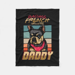 French Bulldog Daddy Retro Frenchie Dog Owner Fleece Blanket