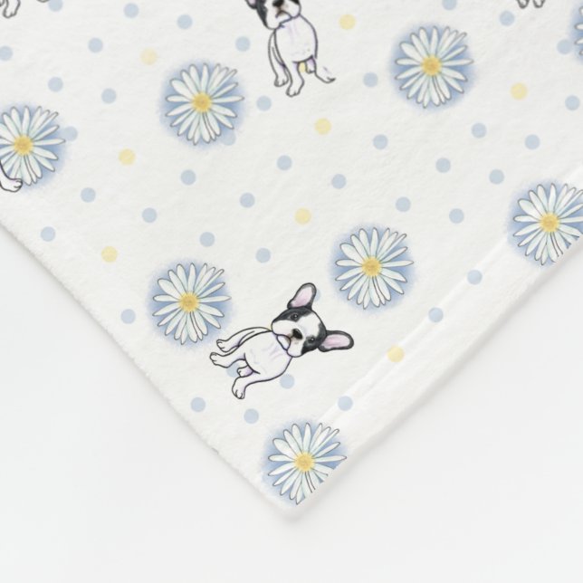 French Bulldog Daisies Art Desk Mat Fleece Blanket (Corner)