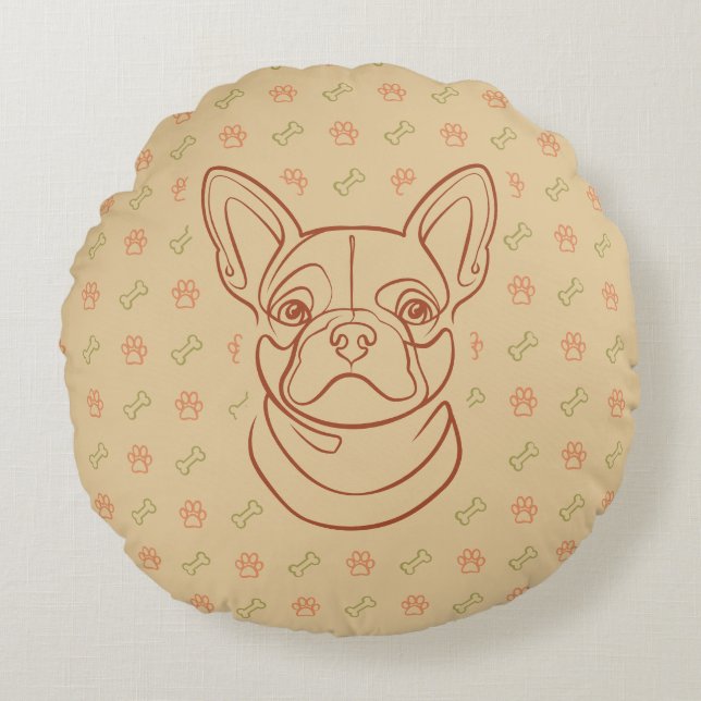 French Bulldog Decorative Line Art Pattern Round Pillow (Front)