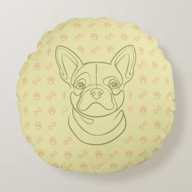 French Bulldog Decorative Line Art Pattern Round Pillow (Front)