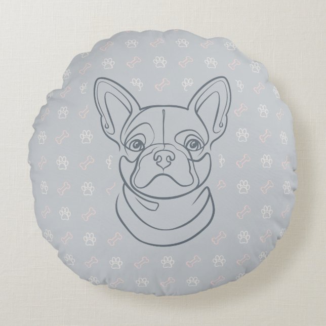 French Bulldog Decorative Line Art Pattern Round Pillow (Front)
