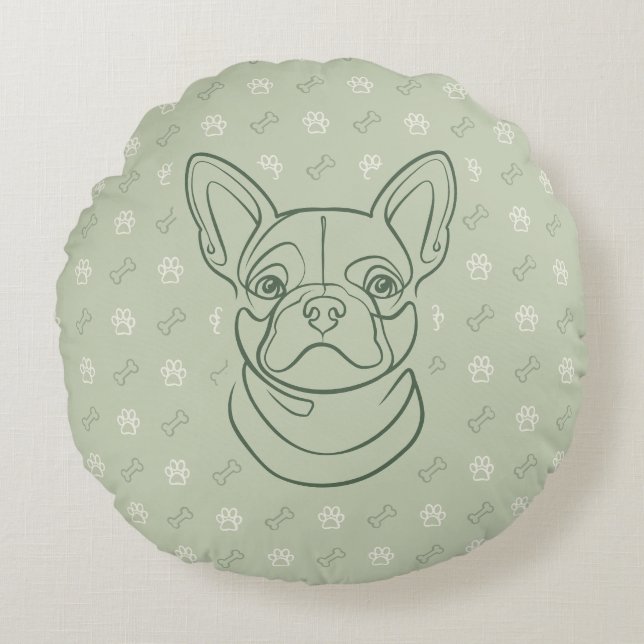 French Bulldog Decorative Line Art Pattern Round Pillow (Front)