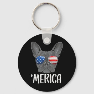 French Bulldog Dog 4th Of July American Flag 1  Keychain