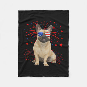 French Bulldog Dog American Flag 4th Of July Fleece Blanket