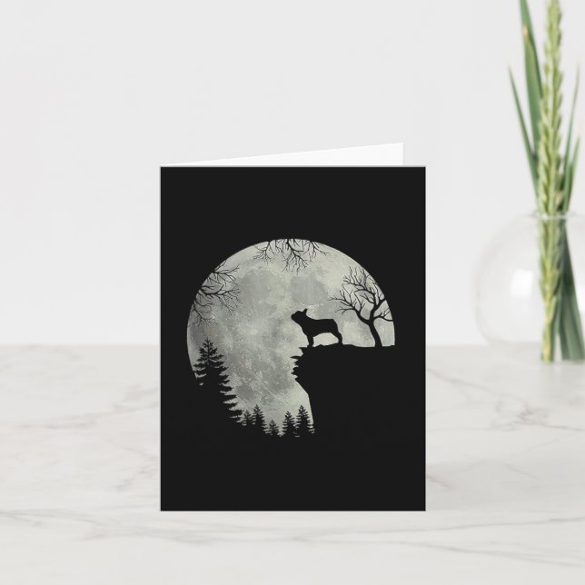 French Bulldog Dog And Moon Halloween Costume  Card (Front)