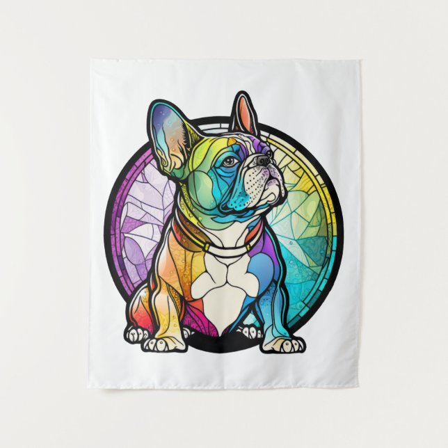 French Bulldog Dog Animal Portrait Stained Glass  Tapestry (Front)