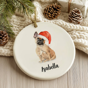 French Bulldog Dog Christmas Ceramic Ornament