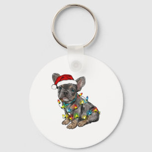 French Bulldog Dog Christmas Lights Santa Xmas Pet Keychain