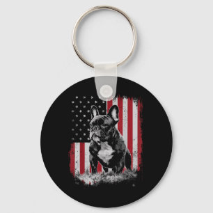 French Bulldog Dog Dad Mom America 4th of July Keychain