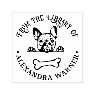 French Bulldog Dog Eying Bone Library Book Name Self-inking Stamp