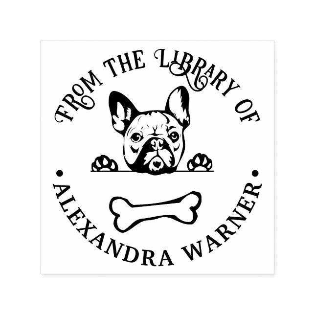 French Bulldog Dog Eying Bone Library Book Name Self-inking Stamp (Design)