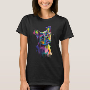 French Bulldog Dog Face Watercolor Colorful Pop Sp T-Shirt