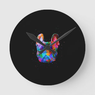 French Bulldog Dog Geometric Colour Splash Pop Art Round Clock