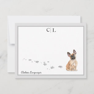 French Bulldog Dog Grey Border Monogram & Name Card