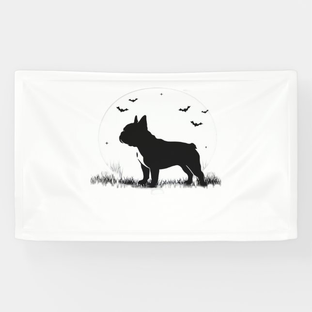 French Bulldog Dog – Halloween Moon Silhouette Ove Banner (Horizontal)