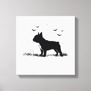 French Bulldog Dog � Halloween Moon Silhouette Ove Canvas Print
