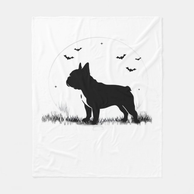 French Bulldog Dog – Halloween Moon Silhouette Ove Fleece Blanket (Front)