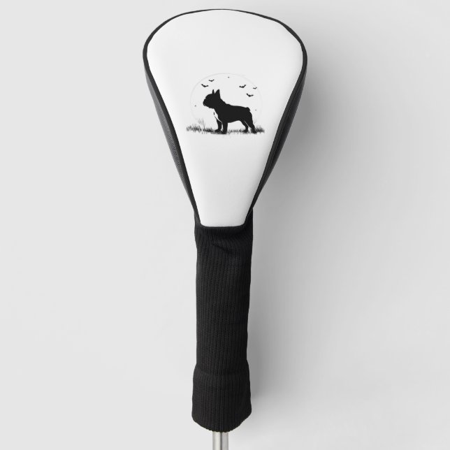 French Bulldog Dog – Halloween Moon Silhouette Ove Golf Head Cover (Front)
