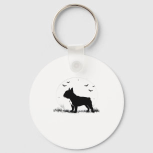 French Bulldog Dog � Halloween Moon Silhouette Ove Keychain