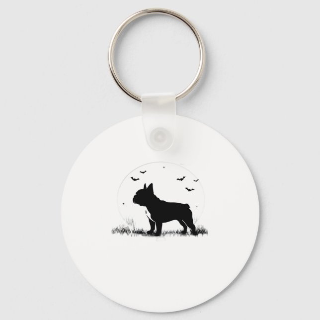 French Bulldog Dog � Halloween Moon Silhouette Ove Keychain (Front)