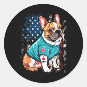 French Bulldog Dog I Love Mom Tattoo Lover Funny  Classic Round Sticker