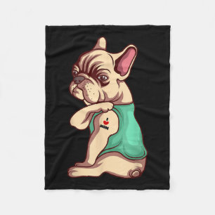 French Bulldog Dog I Love Mom Tattoo Lover Funny G Fleece Blanket