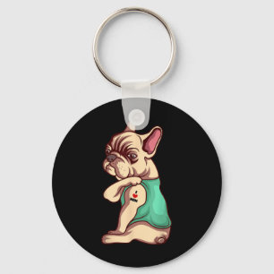 French Bulldog Dog I Love Mom Tattoo Lover Funny G Keychain