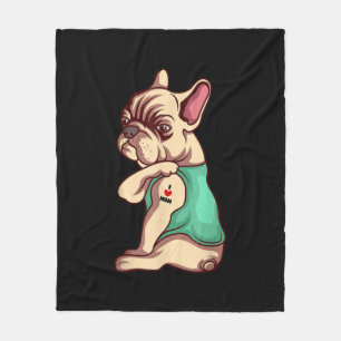 French Bulldog Dog I Love Mom Tattoo Lover Gift Fleece Blanket