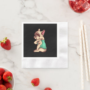 French Bulldog Dog I Love Mom Tattoo Lover Gift Napkin